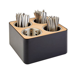 4004133933217 - APS Besteckbehälter Moderne Aufbewahrungsbox mit 4 Edelstahl-Köcher 1 Behälter Farbe schwarz  braun