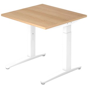 HAMMERBACHER VXB08 höhenverstellbarer Schreibtisch eiche quadratisch, C-Fuß-Gestell weiß 80,0 x 80,0 cm