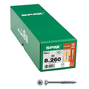 4003530244186 - Holzbauschraube 8 x 260 mm 50 Stück Teilgewinde Senkkopf t-star plus T40 4CUT wirox - 0191010802605 - Spax