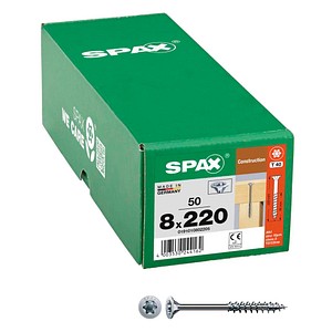4003530244162 - Spax - Holzbauschraube 8 x 220 mm 50 Stück Teilgewinde Senkkopf t-star plus T40 4CUT wirox - 0191010802205
