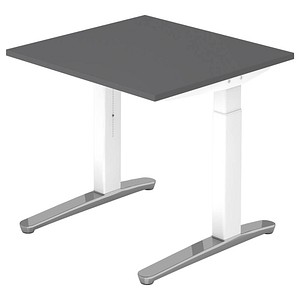 HAMMERBACHER VXB08 höhenverstellbarer Schreibtisch grafit quadratisch, C-Fuß-Gestell weiß 80,0 x 80,0 cm