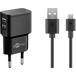 goobay Ladekabel mit Adapter schwarz, Kabellänge: 1,0 m, 12 Watt