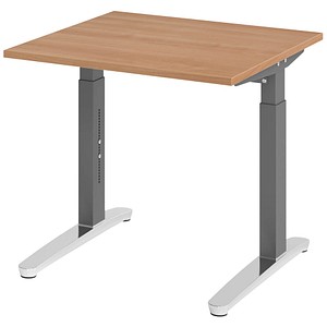 HAMMERBACHER VXB08 höhenverstellbarer Schreibtisch nussbaum quadratisch, C-Fuß-Gestell grau 80,0 x 80,0 cm