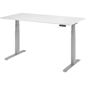 HAMMERBACHER XDKB16 elektrisch höhenverstellbarer Schreibtisch weiß rechteckig, C-Fuß-Gestell silber 160,0 x 80,0 cm