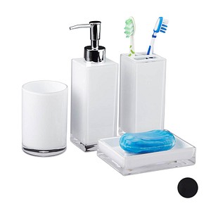 4052025952372 - Badaccessoires Set 4-teilig modern Zahnputzbecher Zahnbürstenhalter Seifenspender Seifenschale weiß - Relaxdays