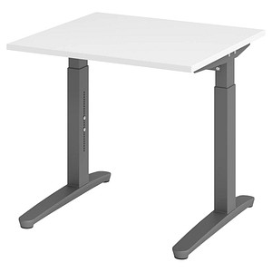 HAMMERBACHER VXB08 höhenverstellbarer Schreibtisch weiß quadratisch, C-Fuß-Gestell grau 80,0 x 80,0 cm