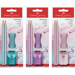 FABER-CASTELL Grip Sparkle Bleistift-Set B rosé, lila oder ocean mit Radierer, 1 Set