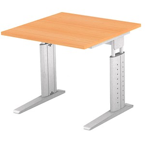 HAMMERBACHER US08 höhenverstellbarer Schreibtisch buche quadratisch, C-Fuß-Gestell silber 80,0 x 80,0 cm