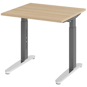 HAMMERBACHER VXB08 höhenverstellbarer Schreibtisch eiche quadratisch, C-Fuß-Gestell grau 80,0 x 80,0 cm