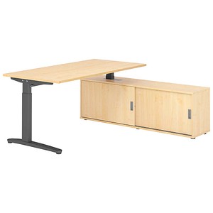 HAMMERBACHER XBE16SB höhenverstellbarer Schreibtisch ahorn rechteckig, C-Fuß-Gestell grau 160,0 x 80,0 cm