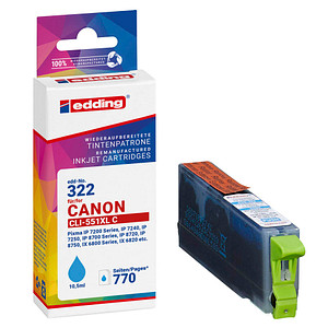 edding EDD-322 cyan Druckerpatrone kompatibel zu Canon CLI-551 XL