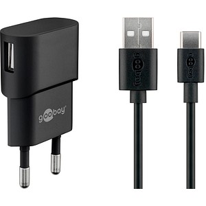 goobay Ladekabel mit Adapter schwarz, Kabellänge: 1,0 m, 5 Watt