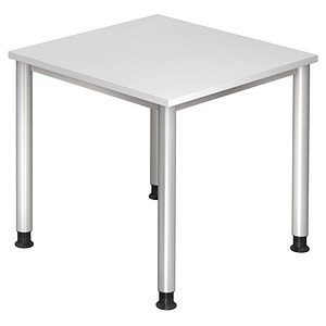 HAMMERBACHER Orbis höhenverstellbarer Schreibtisch weiß quadratisch, 4-Fuß-Gestell silber 80,0 x 80,0 cm