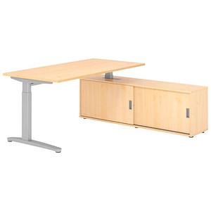 HAMMERBACHER XBE16SB höhenverstellbarer Schreibtisch ahorn rechteckig, C-Fuß-Gestell silber 160,0 x 80,0 cm