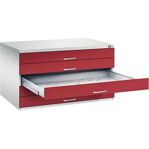 CP 7200 Planschrank lichtgrau, rubinrot 5 Schubladen 135,0 x 96,0 x 76,0 cm
