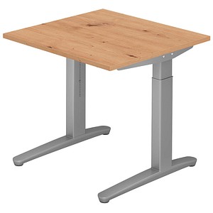 4032062192481 - eurokraft pro ANNY - Schreibtisch mit C-Fußgestell höhenverstellbar 650 - 850 mm Breite 800 mm Asteiche   alusilber