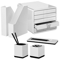 Nurdanil Zenia 12 tlg B/üro Schreibtisch Set Leder und Tisch Namensschild aus Metall mit Doppelschichtiges A4-Dokumentenregal Farbe Wei/ß
