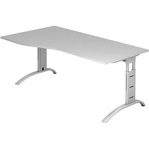 HAMMERBACHER FS18 höhenverstellbarer Schreibtisch lichtgrau Trapezform, C-Fuß-Gestell silber 180,0 x 80,0/100,0 cm