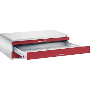 4068192049531 - Zeichnungsschrank DIN A0 3 Schubladen Höhe 420 mm lichtgrau   rubinrot C+P