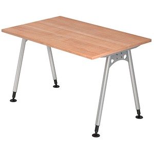 HAMMERBACHER AS12 höhenverstellbarer Schreibtisch nussbaum rechteckig, A-Fuß-Gestell silber 120,0 x 80,0 cm