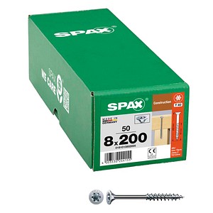 4003530244155 - Holzbauschraube 8 x 200 mm 50 Stück Teilgewinde Senkkopf t-star plus T40 4CUT wirox - 0191010802005 - Spax