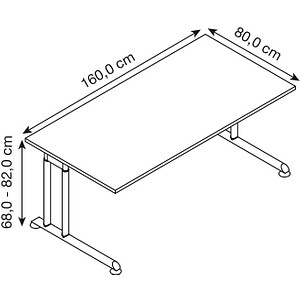 4032062183311 - Schreibtisch Breno manuelle Höheneinstellung horizontaler Kabelkanal B 1600 x T 800 x H 680-820 mm Spanplatte & Stahl Eiche Graphit