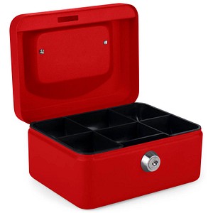 8717448011865 - Geldkassette aus robustem Stahl mit herausnehmbaren Münzfächern 150 mm rot
