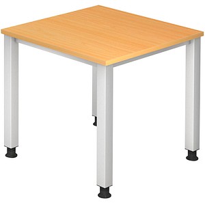 HAMMERBACHER QS08 höhenverstellbarer Schreibtisch buche quadratisch, 4-Fuß-Gestell silber 80,0 x 80,0 cm