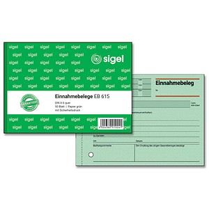 Sigel Formularbuch Einnahmebeleg A6 VE=50 Blatt grün