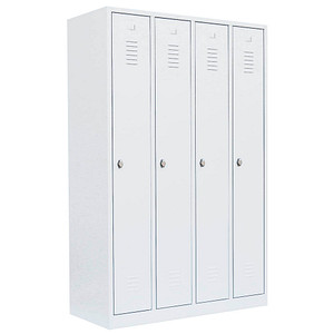 4061815502314 - Lüllmann - Spind Garderobenschrank Spind Garderobenschrank Stahlschrank Metallschrank Kleiderspind 1800 x 1170 x 500 mm Weiß 4 Abteile Abteilbreite