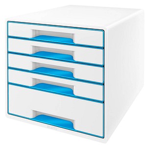 LEITZ Schubladenbox WOW Cube perlweiß/blau DIN A4 mit 5 Schubladen