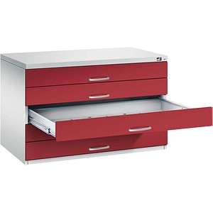 4068427436136 - Zeichnungsschrank DIN A1 5 Schubladen Höhe 760 mm lichtgrau   rubinrot C+P