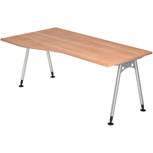 HAMMERBACHER AS18 höhenverstellbarer Schreibtisch nussbaum Trapezform, A-Fuß-Gestell silber 180,0 x 80,0 cm