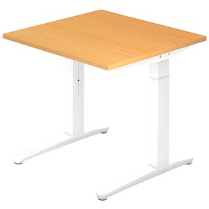 HAMMERBACHER VXB08 höhenverstellbarer Schreibtisch buche quadratisch, C-Fuß-Gestell weiß 80,0 x 80,0 cm