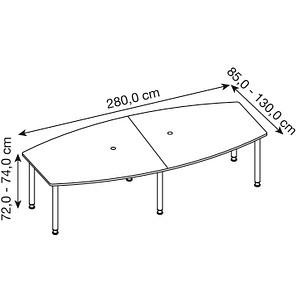HAMMERBACHER Konferenztisch KT28C asteiche Tonnenform, Rundrohr chrom, 280,0 x 85,0/130,0 x 72,0 – 74,0 cm