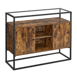 0194343105710 - VASAGLE Kommode Sideboard Beistellschrank Küchenschrank mit Glasoberfläche und offenen Fächern Wohnzimmer Flur stabiles Stahlgestell Hartglas