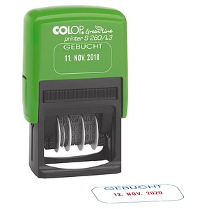 COLOP Datumstempel mit Text "Gebucht" Green Line Printer 260/L selbstfärbend blau rot