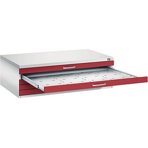 4067521475850 - Zeichnungsschrank DIN A0 5 Schubladen Höhe 420 mm lichtgrau   rubinrot C+P