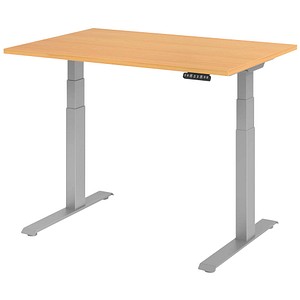 HAMMERBACHER XDKB12 elektrisch höhenverstellbarer Schreibtisch buche rechteckig, C-Fuß-Gestell silber 120,0 x 80,0 cm