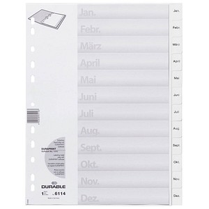 DURABLE Ordnerregister Vollformat Jan.-Dez. weiß 12-teilig, 1 Satz