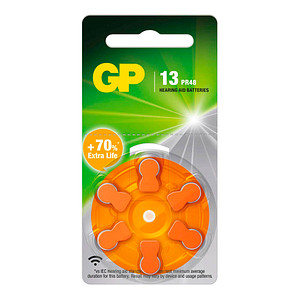 GP AID 13-6 - Hörgerätebatterie, Zink-Luft, 7,90x5,40 mm, AID 13, 6er-Pack