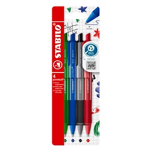 Stabilo Kugelschreiber pointball colorful 6033/4, rostrot / minzgrün / ultramarinblau / dunkelgrau, 0,5mm, nachfüllbar 4006381624749 Sta