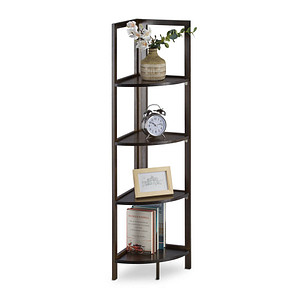 4052025246105 - Bambus Eckregal 4 halbrunde Ablagen Regal klappbar Standregal Bad offen hbt 120 x 28 x 28 cm dunkelbraun - Relaxdays