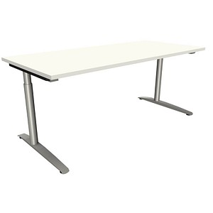 4260672330447 - fm Sidney höhenverstellbarer Schreibtisch weiß rechteckig C-Fuß-Gestell Rundrohr silber 1800 x 800 cm