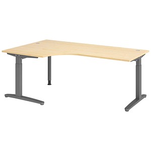 HAMMERBACHER VXB82 höhenverstellbarer Schreibtisch ahorn L-Form, C-Fuß-Gestell grau 200,0 x 120,0 cm