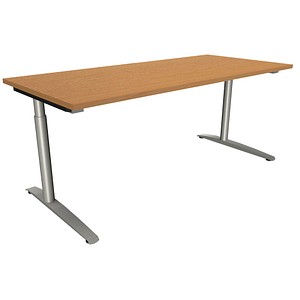 4260267325810 - fm Sidney höhenverstellbarer Schreibtisch buche rechteckig C-Fuß-Gestell Rundrohr silber 1800 x 800 cm