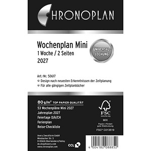 Chronoplan Wochenplan Mini 1 Woche/2 Seiten Kalendarium 2017 weiß
