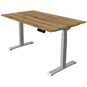 Kerkmann Move 1 stable elektrisch höhenverstellbarer Schreibtisch asteiche rechteckig, T-Fuß-Gestell silber 140,0 x 80,0 cm