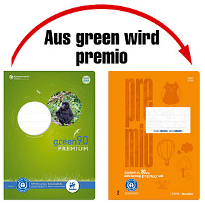 Staufen Schulheft 040782002 PREMIO, Lineatur 2 / Schreiblern-Lineatur / keine, A4, 90g, grün, 16 Blatt / 32 Seiten 9001939834132 Staufen