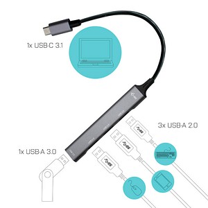 8595611704840 - USB-C Metal HUB 1x USB 30 + 3x USB 20 USB-Hub